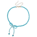 Elegant light blue beaded choker necklace featuring a central bow and crystal accent - Blue Beads - Gold (ZW981)