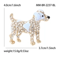Lindo broche de perrito dorado con diamantes de imitación y detalles azul claro - Azul