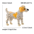 Broche de perro dorado con diamantes de imitación blancos y esmalte, altura 4,0 cm - Amarillo
