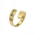 Anello regolabile dorato in acciaio inossidabile con scritta faith e croce incisa - Fede / Oro