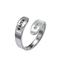 Anello regolabile in argento con scritta Faith e croce in stile minimalista - Fede / Color Acciaio