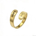 Anello regolabile in acciaio dorato con incisione HOPE e simbolo della croce - Speranza / Oro