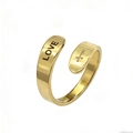Adjustable golden stainless steel ring featuring LOVE engraving and a cross symbol detail - Love / Gold