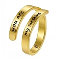 Golden spiral wrap ring featuring 'you are my sunshine' engraving with sun motif - You Are My Sunshine / Gold