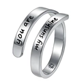 Polished stainless steel adjustable ring engraved with You are my sunshine - You Are My Sunshine / Steel