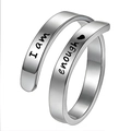 Silver stainless steel double layer open ring engraved with I am enough quote - I Am Enough / Steel