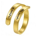 Golden vintage bypass ring with never give up engraving in polished stainless steel - Never Give Up / Gold