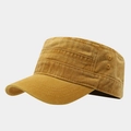 Retro washed cotton flat top army cap in mustard yellow finish for men and women - Adjustable / Yellow