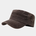 British style vintage washed cotton cadet cap in dark brown with side metal eyelets - Adjustable / Coffee