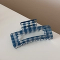 Blue and white checkered rectangular hollow hair claw clip for elegant hairstyles - Hollow Rectangle / Dark Blue Plaid