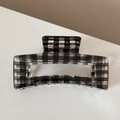 Classic black and white gingham rectangular hair claw clip with glossy finish - Rectangular Hollow Style