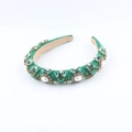 Diadema acolchada verde oscuro con perlas blancas y cristales verdes para peinados elegantes - Estilo Púrpura (B)