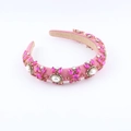 Diadema de lujo rosa con perlas grandes y adornos florales de cristales magenta - Estilo Negro (A)