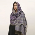 Purple Paisley faux cashmere scarf with fringe and intricate floral vine patterns - T368-19 Purple Paisley