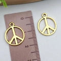 Golden peace sign alloy pendants for DIY jewelry making, 20mm diameter metal charms - One Antique Gold Circular Peace Symbol 16x13mm 0.7g 11094.