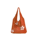 Orangefarbene Strick-Einkaufstasche mit Blumenmuster und weiten Schultergurten - Orange