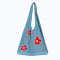 Hellblaue Häkeltasche mit leuchtend roten Blumenmustern und modischem Netz-Design - Hellblau