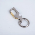 Multifunctional metal keychain with silver body, gold buckle, and integrated bottle opener - Silver with Gold Button