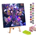 5D DIY diamond painting kit with purple butterflies and lilies on mini wooden easel - Purple Butterfly Lily (22) / 20x30cm