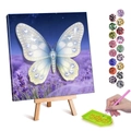DIY diamond painting kit with white butterfly and lavender pattern on a wooden easel - Lavender Phantom White Butterfly (19) / 20x30cm