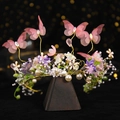 Pink gauze butterfly headband with gold wire, faux pearls and crystals for girls - Butterfly Fairy Wreath / Pink