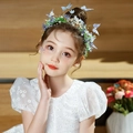 Kids purple butterfly headband with faux pearls and floral lace for girls' fairy costume - Butterfly Fairy Wreath / Blue