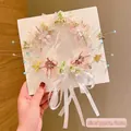 Exquisite 40cm floral butterfly headband with pink flowers, pearls and white ribbons - Pearl Flower Headband / Style 1