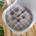 Round seat cushion with grey and yellow plaid pattern on a modern white chair - Gray White And Yellow Checkered Pattern (circular) / 30x30 (anti-slip Cotton And Linen) 4-needle Kindergarten Use