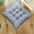 Blue and white striped square chair cushion with tufted design and secure ties - Blue And White Stripes (square) / 30x30 (anti-slip Cotton And Linen) 4-needle Kindergarten Use