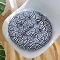 Round chair cushion with blue wave pattern on a white dining chair in home setting - Waves (circular) / 30x30 (anti-slip Cotton And Linen) 4-needle Kindergarten Use