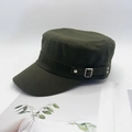 Berretto militare piatto verde militare in cotone con fibbia metallica e rivetti laterali - Verde Militare