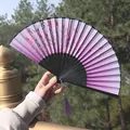 Chinese silk folding fan with purple gradient plum blossom pattern and black carved bone - Purple Gradient Plum & Butterfly Style (Smile Fan 38)