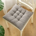 Classic checkered patterns thickened round seat cushion with secure ties for dining chairs - Grid (square) / 30x30 (anti-slip Cotton And Linen) 4-needle Kindergarten Use