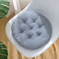 Blue and white striped round chair cushion with quilted points on a white dining chair - Blue And White Stripes (circular) / 30x30 (anti-slip Cotton And Linen) 4-needle Kindergarten Use