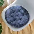 Navy blue round chair cushion with white polka dots and quilted positioning nodes - Dark Gray Polka Dots (circles) / 30x30 (anti-slip Cotton And Linen) 4-needle Kindergarten Use