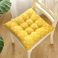Square yellow cotton linen chair cushion with white geometric pattern and ties - Geometric Yellow (square) / 30x30 (anti-slip Cotton And Linen) 4-needle Kindergarten Use