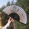 Classic folding fan with butterfly prints, black bamboo frame and long pink tassel - Gray-tone Orchid & Butterfly Motif (Fan 82)