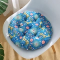 Navy blue round chair cushion with yellow deer and floral print for dining seats - Blue (round) Deer / 30x30 (anti-slip Cotton And Linen) 4-needle Kindergarten Use