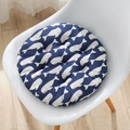 Navy blue round chair cushion with white whale print on a white Nordic style chair - Blue Whale (round) / 30x30 (anti-slip Cotton And Linen) 4-needle Kindergarten Use