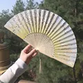 Classic folding fan with cherry blossom pattern and elegant yellow tassel pendant - Light Yellow Cherry Blossom Style (Smile Fan 68)