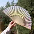 Classic Chinese folding fan with pink flowers, butterfly pattern and elegant cream tassel - Pink-Purple Butterfly & Flower Style (Smile Fan 64)