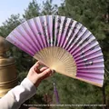 Classic folding fan with purple gradient plum blossoms, butterfly print and silk tassel - Purple Gradient Plum Blossom & Butterfly Style (Smile Fan 44)