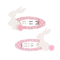 Pair of pink rabbit cartoon hair clips with glitter ears and small plush pom-pom tails - Bunny (MC021) / One Pair