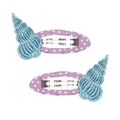 Cute kids hair clip set featuring purple polka dots and blue glitter seashell accents - Conch (MC026) / One Pair
