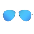 Silver metal aviator sunglasses with vibrant blue mirrored lenses and double bridge design - Silver Frame Blue Lens