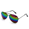 Classic black metal aviator sunglasses featuring iridescent rainbow reflective lenses - Black Frame Multi-color Mercury