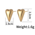 Detailed size view of gold heart earrings with 1.9cm width and 2.2cm height specifications - Elongated 3D Pointed Heart Style (CXE838-C)