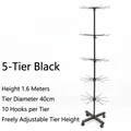 Black 5-tier rotating display stand, 1.6m high with 10 hooks per adjustable layer - 5-Tier Bold Rotating Rack - Black (160cm)