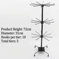 Rotating 3-tier black metal display stand with 30 hooks for keychains and jewelry - 3-Tier Bold Rotating Rack - Black (72cm)