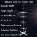 White 6-tier rotating jewelry display rack with wheels and 60 hooks, height 160cm - 6-Tier Bold Rotating Rack - White (160cm)